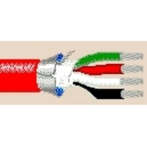 Multi-Conductor Cable, AWM, 22 AWG, 4 C, Red, Rubber, Stranded, 600V AC, Indoor, 500 ft
